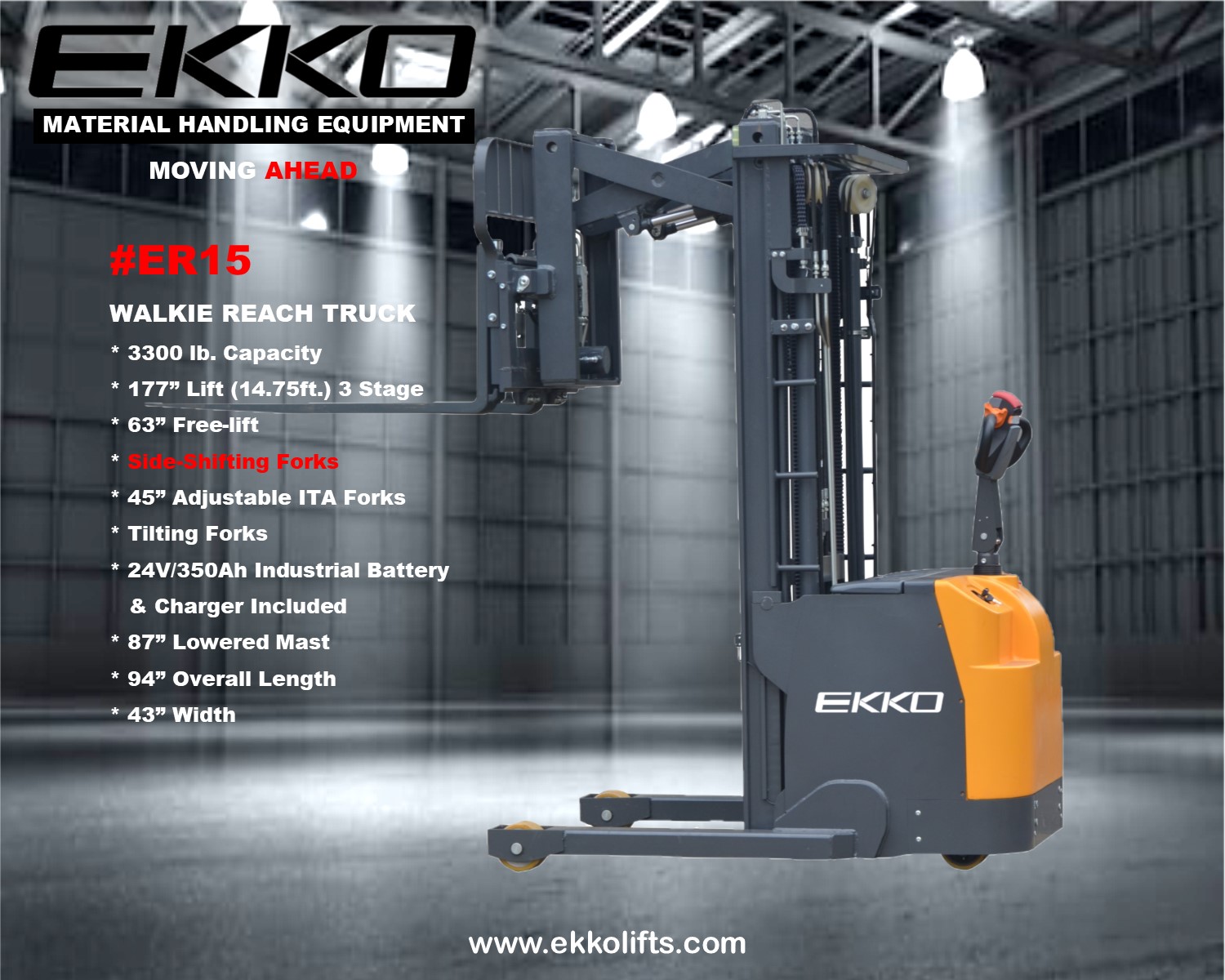 Ekko Introduces Er15 Walkie Reach Truck With Side Shifting Forks Mheda